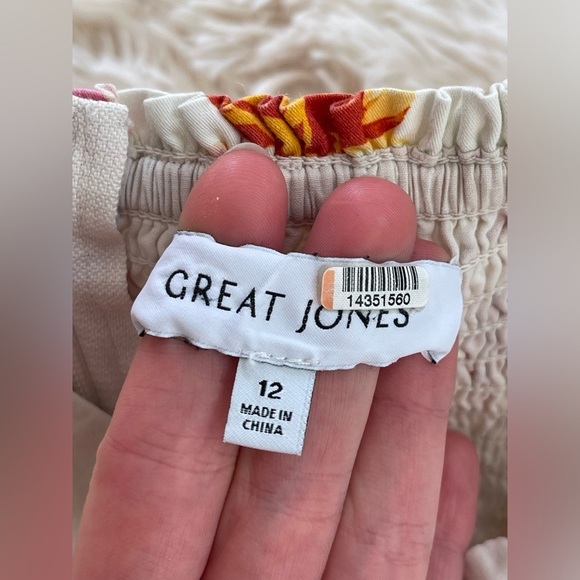 Great Jones White Floral Midi Dress faux wrap size 12 cotton adjustable strap - Picture 12 of 13